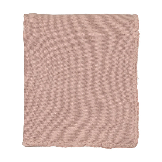 MEMA KNITS PALE PINK EMBROIDERED EDGE KNIT BLANKET