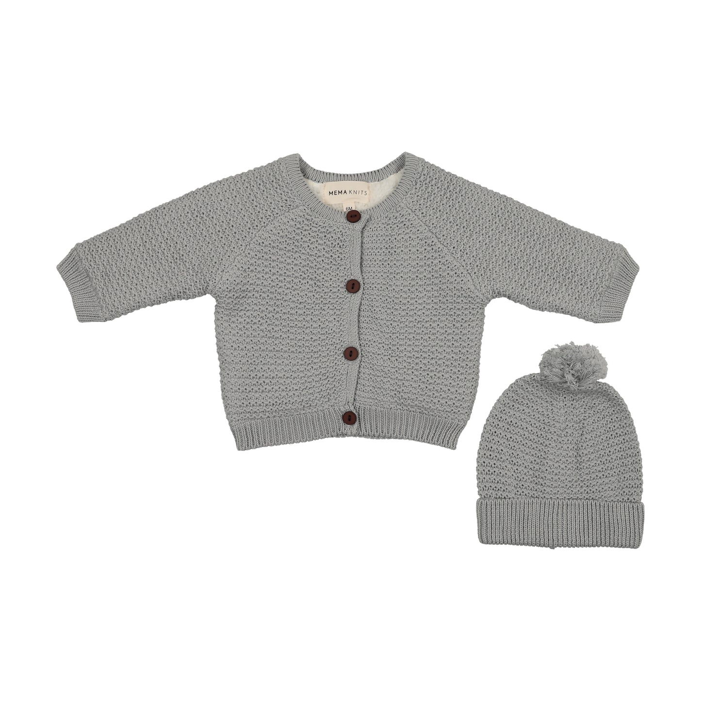 MEMA KNITS WINDY BLUE KNIT JACKET + POMPOM BEANIE