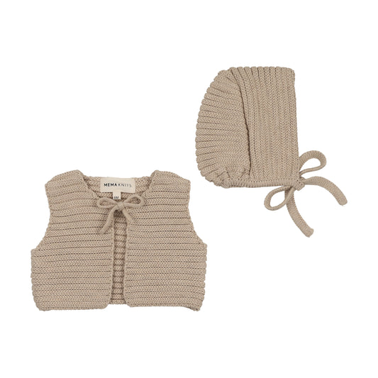 MEMA BEIGE KNIT VEST + BONNET