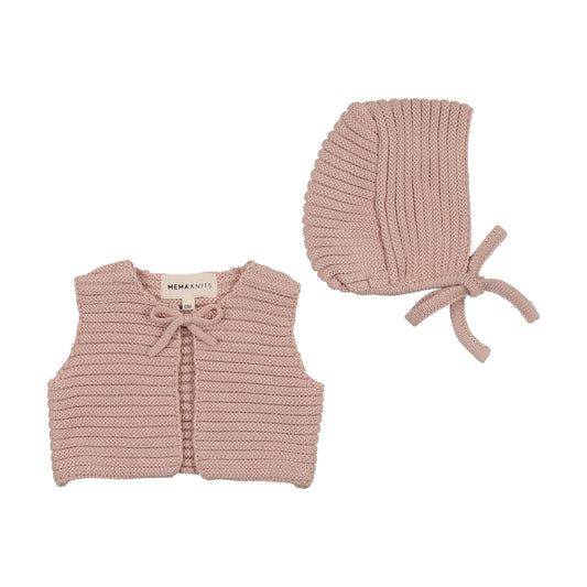 MEMA PALE PINK KNIT VEST + BONNET