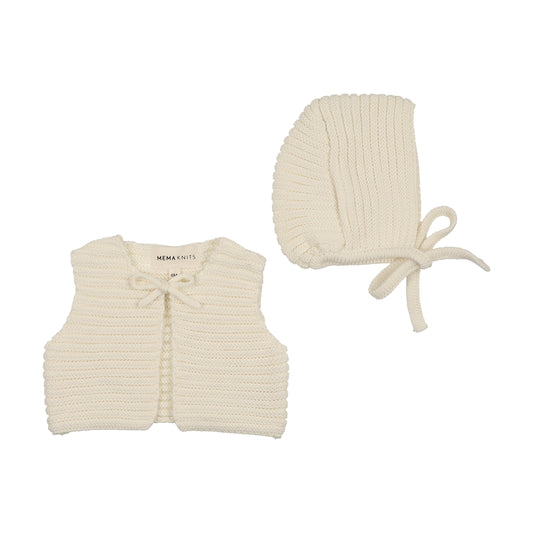 MEMA IVORY KNIT VEST + BONNET