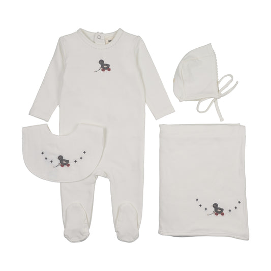 MEMA KNITS IVORY/SLATE DUCK EMBROIDERED SET