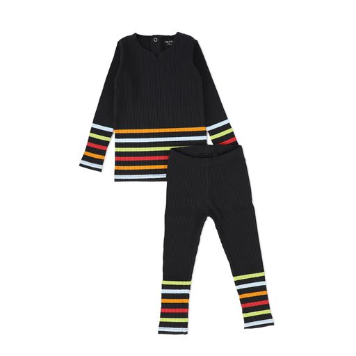 BEE & DEE BLACK MULTI STRIPE LOUNGEWEAR