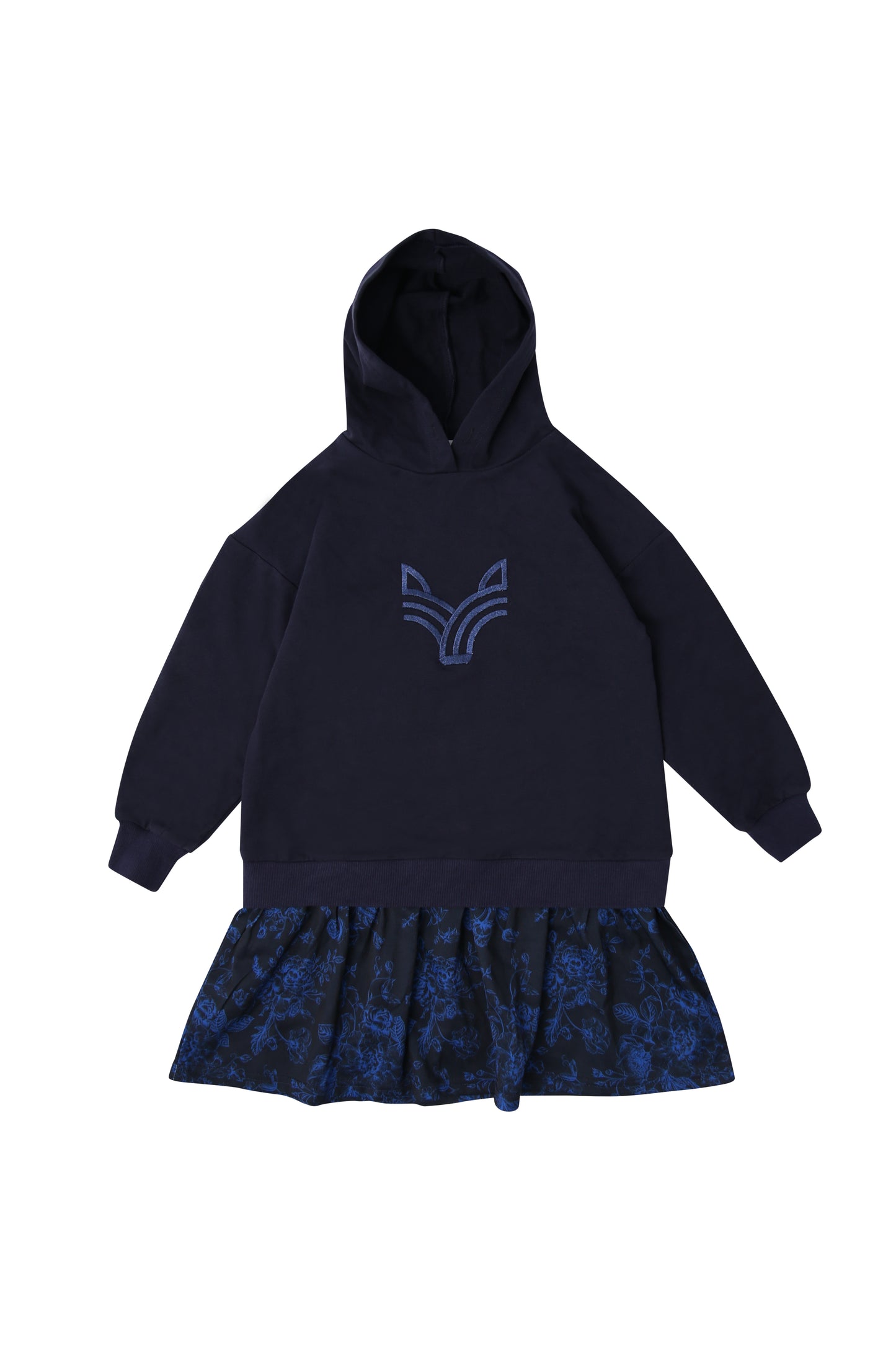 BOPOP NAVY FLORAL EMBROIDERED LOGO DRESS