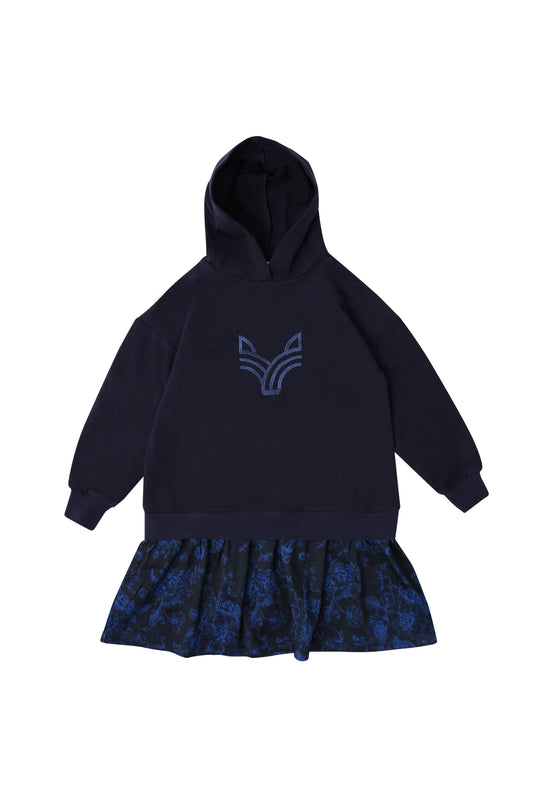 BOPOP NAVY FLORAL EMBROIDERED LOGO DRESS