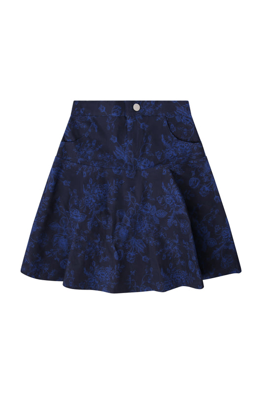 BOPOP NAVY FLORAL EMBROIDERED LOGO SKIRT