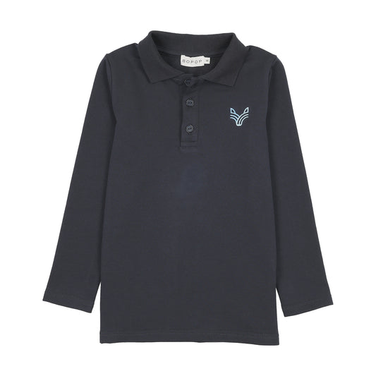 BOPOP NAVY TWO TONE EMBROIDERED LOGO POLO SHIRT
