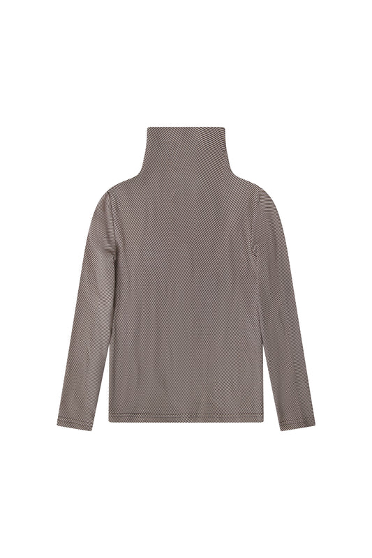 BOPOP TAUPE HERRINGBONE MOCK NECK