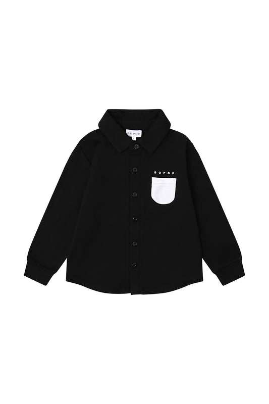BOPOP BLACK/METALLIC POCKET BUTTON DOWN SHIRT