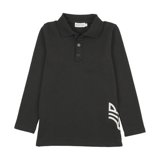 BOPOP BLACK/METALLIC EMBLEM DETAIL POCKET POLO SHIRT