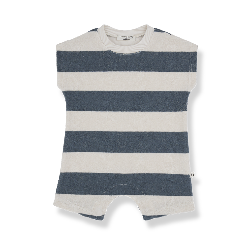 1 + IN THE FAMILY NAVY STRIPE TERRY ROMPER