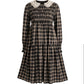 PERNILLE NAVY/BEIGE PLAID LACE COLLAR SMOCK DRESS