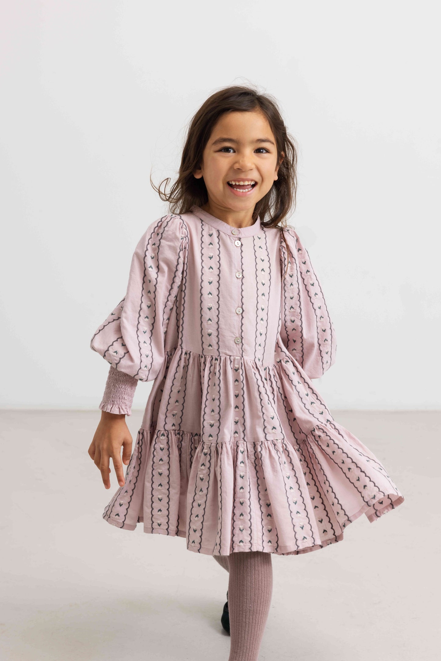 MARMAR COPENHAGEN DUSTY PINK LINEAR FLORAL PUFF SLEEVE DRESS