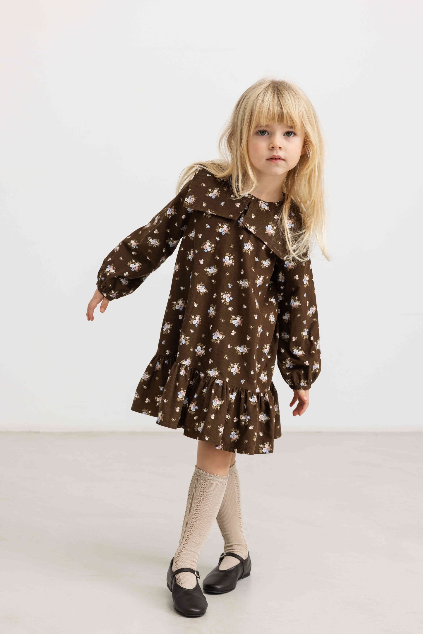 MARMAR COPENHAGEN BROWN FLORAL BIB OVERLAY DRESS