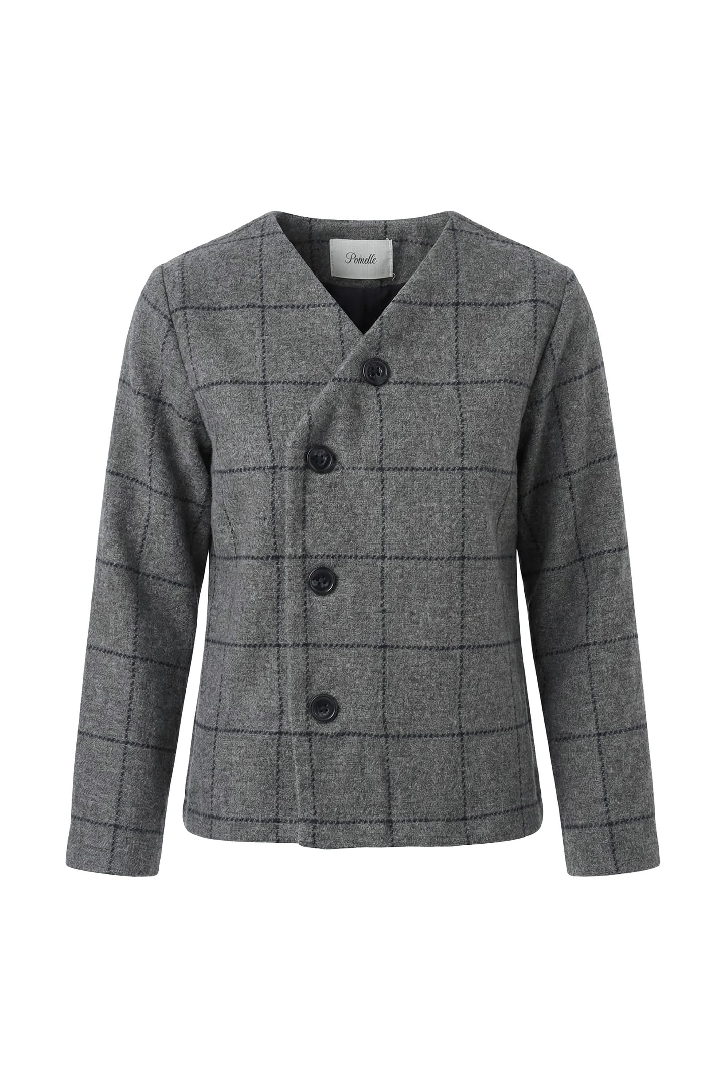 PERNILLE CHARCOAL CHECKERED V BUTTON BLAZER