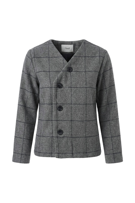 PERNILLE CHARCOAL CHECKERED V BUTTON BLAZER