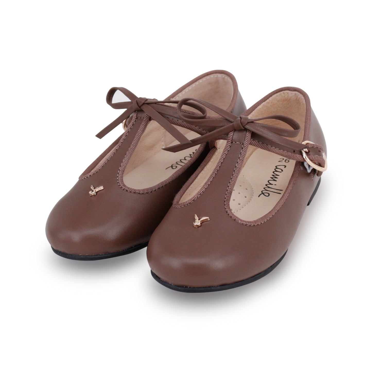 CAMILLE KIDS HAZELNUT LEATHER T-STRAP BOW SHOE