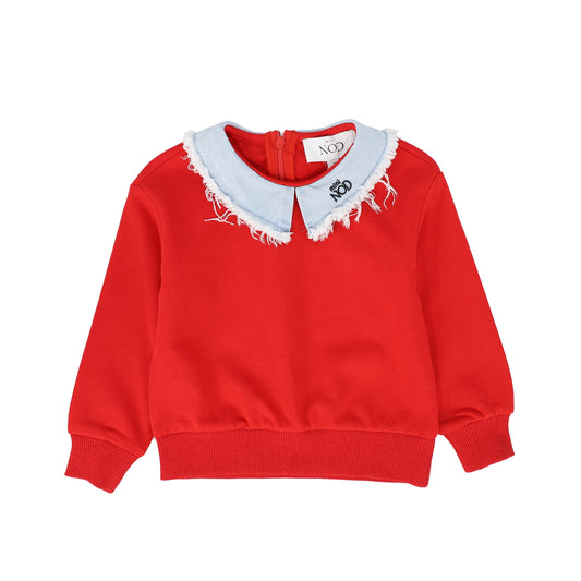 MINI NOD RED/DENIM POINTED COLLAR SWEATSHIRT