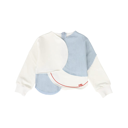 MINI NOD WHITE/DENIM PATCHWORK LS TOP