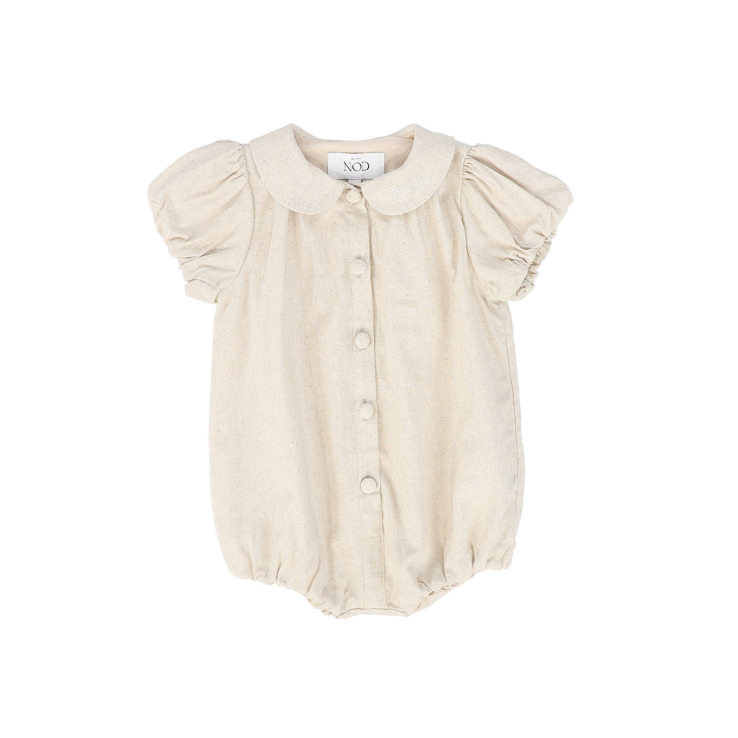 MINI NOD BEIGE LINEN COLLAR BUBBLE ROMPER