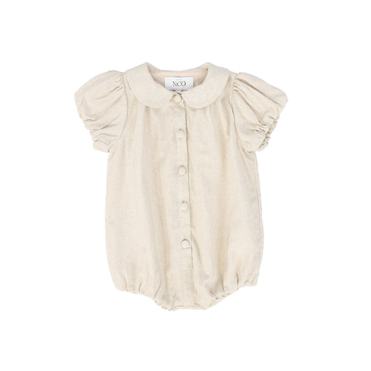 MINI NOD BEIGE LINEN COLLAR BUBBLE ROMPER