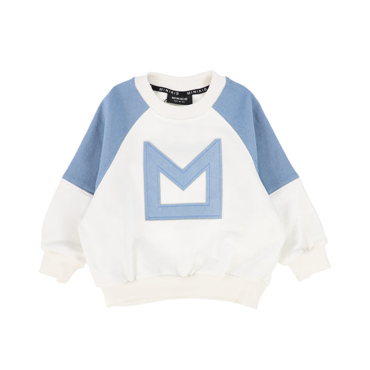 MINIKID WHITE/DENIM COLOR BLOCK SWEATSHIRT