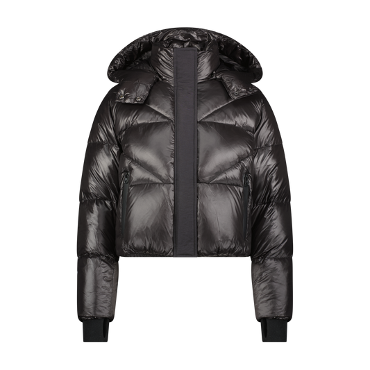DENALI BLACK GLOSS CROPPED BOMBER JACKET