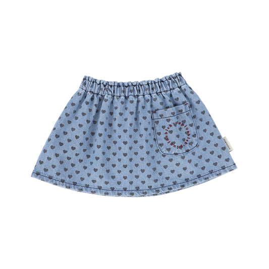 PIUPIUCHICK BLUE DENIM HEART PRINT SKIRT