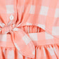 MIPOUNET PEACH CHECKED PUFF SLEEVE BOW DRESS [FINAL SALE]