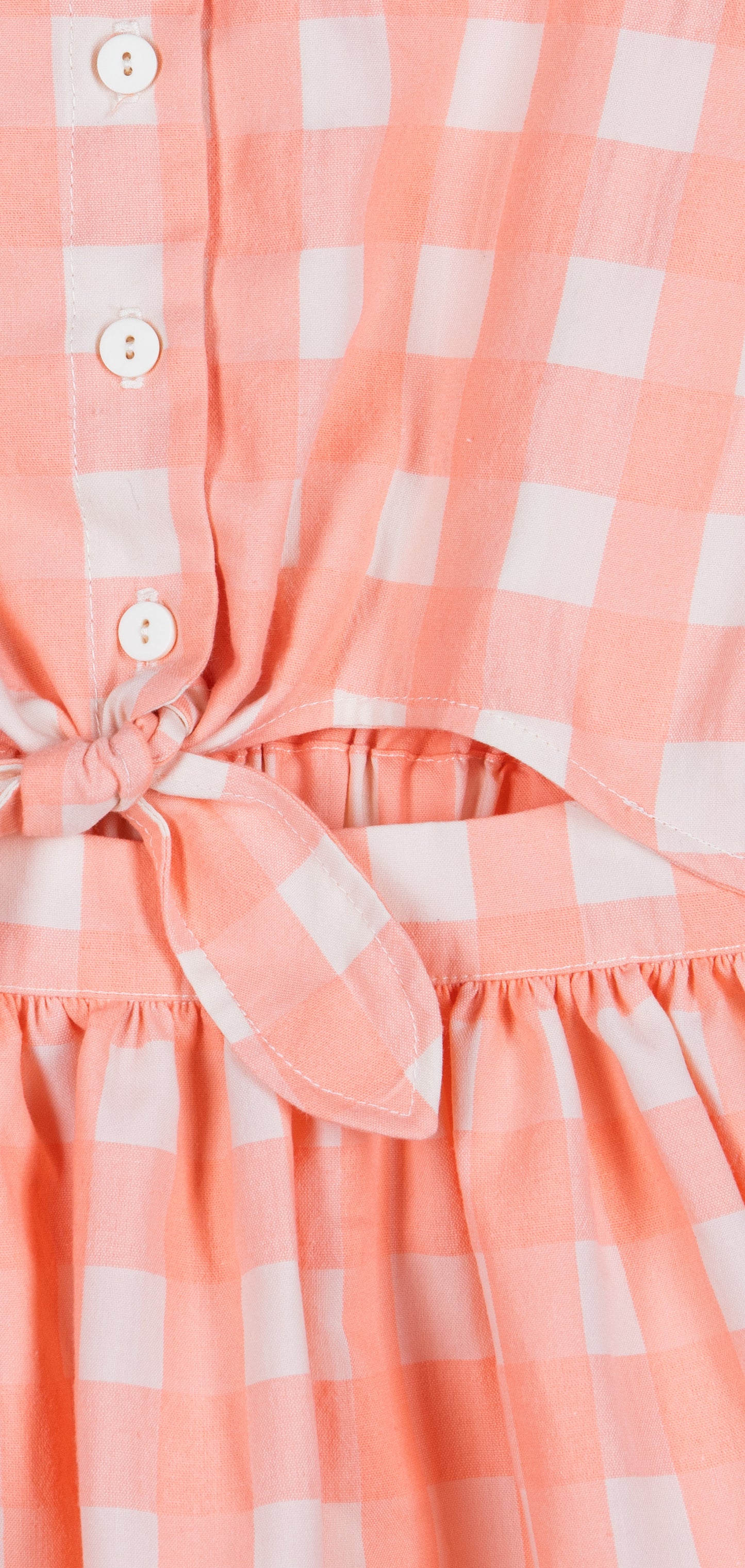 MIPOUNET PEACH CHECKED PUFF SLEEVE BOW DRESS [FINAL SALE]