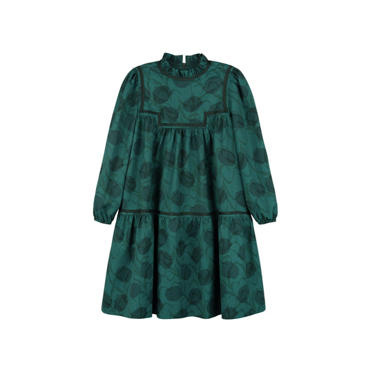 MADAME TI TEAL TIERED RUFFLE COLLAR DRESS