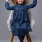 MADAME TI BLUE RUFFLE TRIM HIGH WAISTED DRESS
