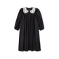 MADAME TI BLACK EMBROIDERED PETER PAN COLLAR DRESS