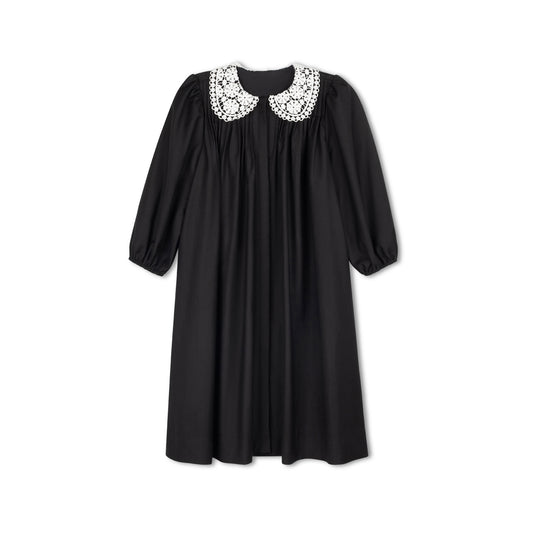 MADAME TI BLACK EMBROIDERED PETER PAN COLLAR DRESS