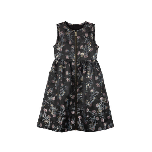 MADAME TI BLACK FLORAL ZIPPER JUMPER