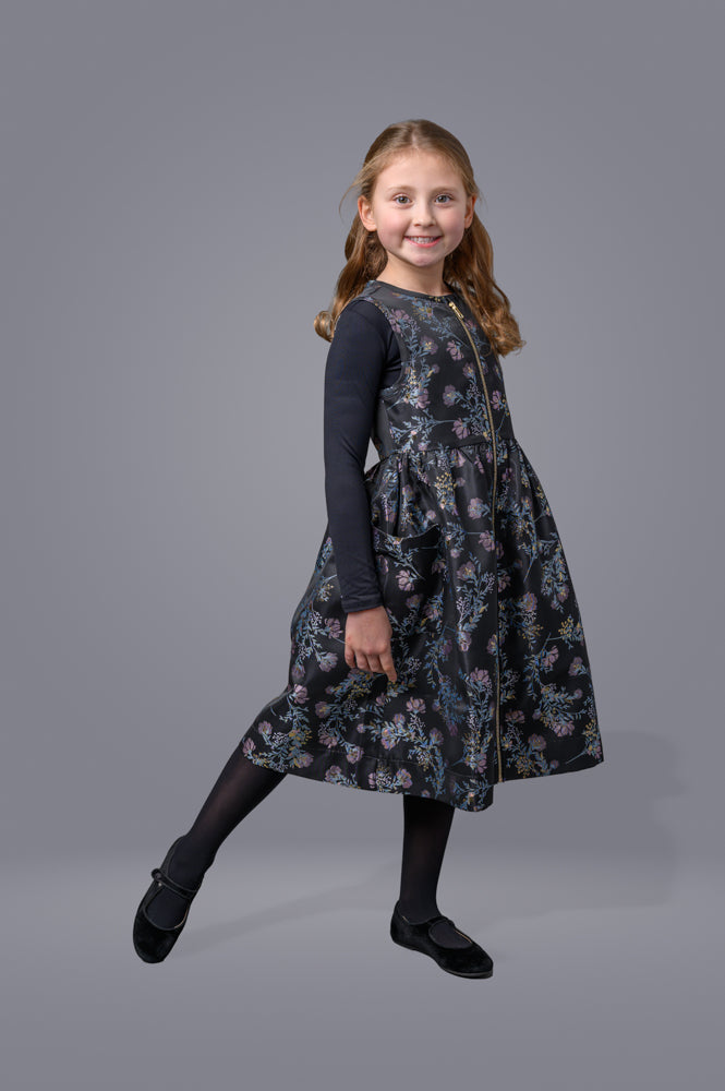 MADAME TI BLACK FLORAL ZIPPER JUMPER