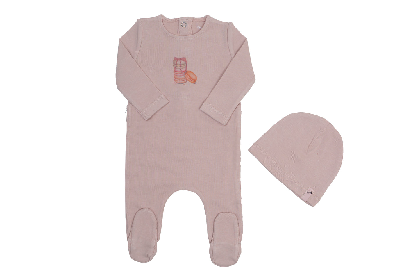 BEE & DEE BLOSSOM PINK MACORON CENTER PRINT FOOTIE WITH BEANIE [FINAL SALE]