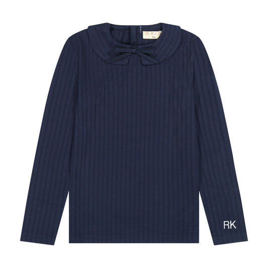 RETRO KID NAVY RIBBED COLLAR TSHIRT