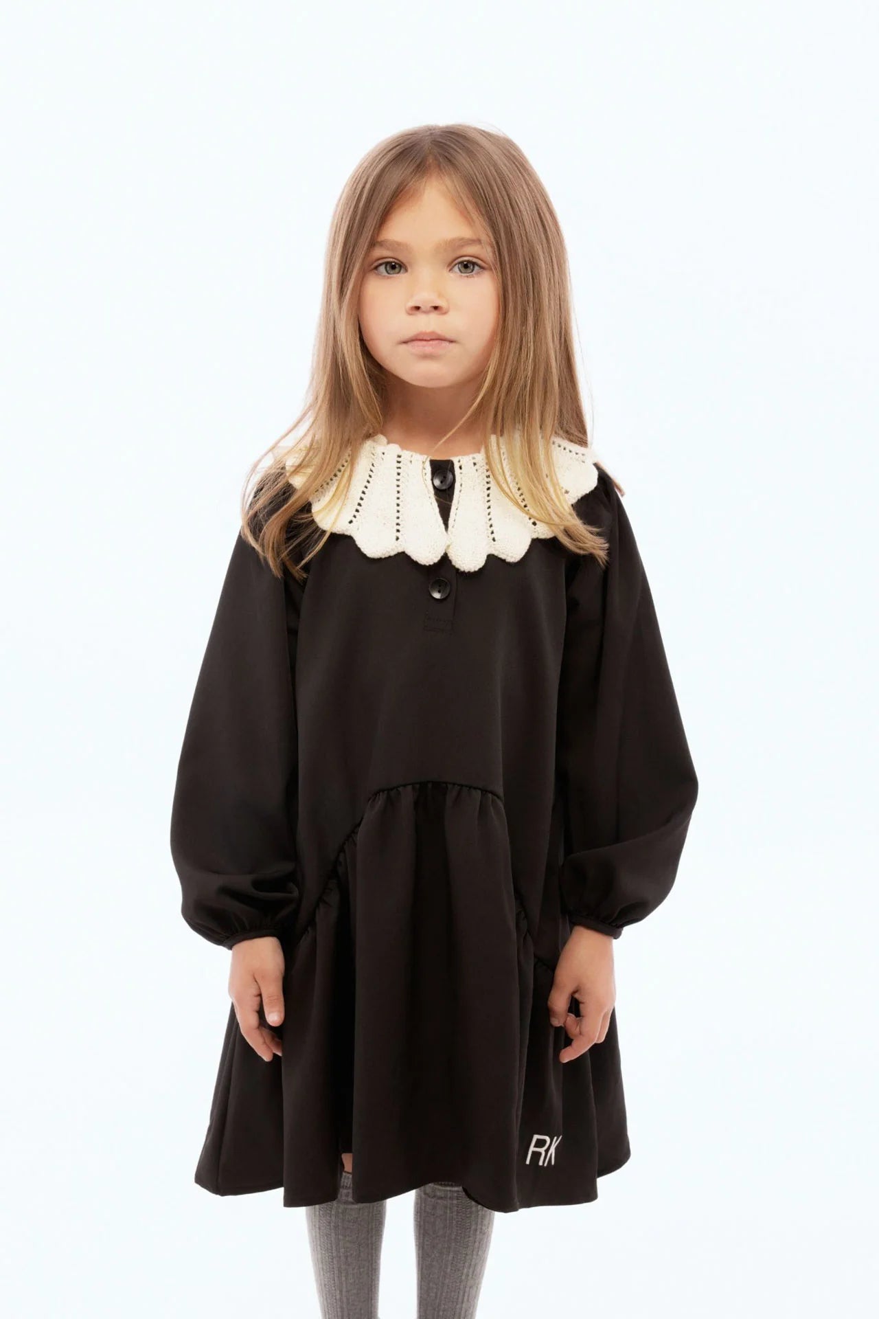RETRO KID BLACK KNIT COLLAR DRESS
