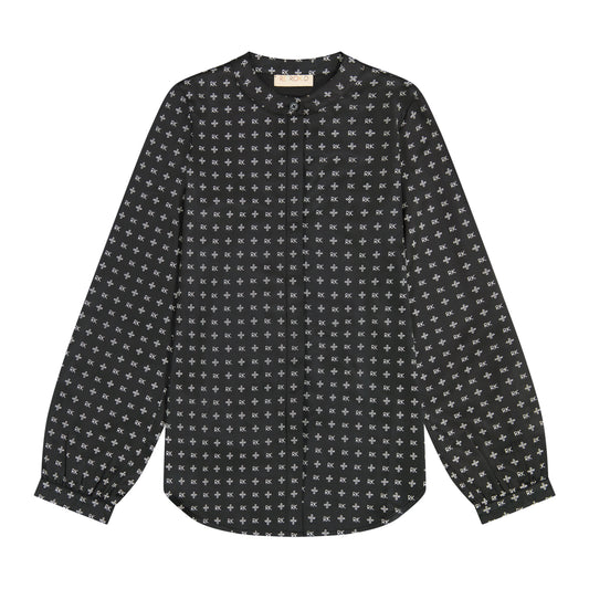 RETRO KID BLACK/CREAM PRINT SILK BLOUSE