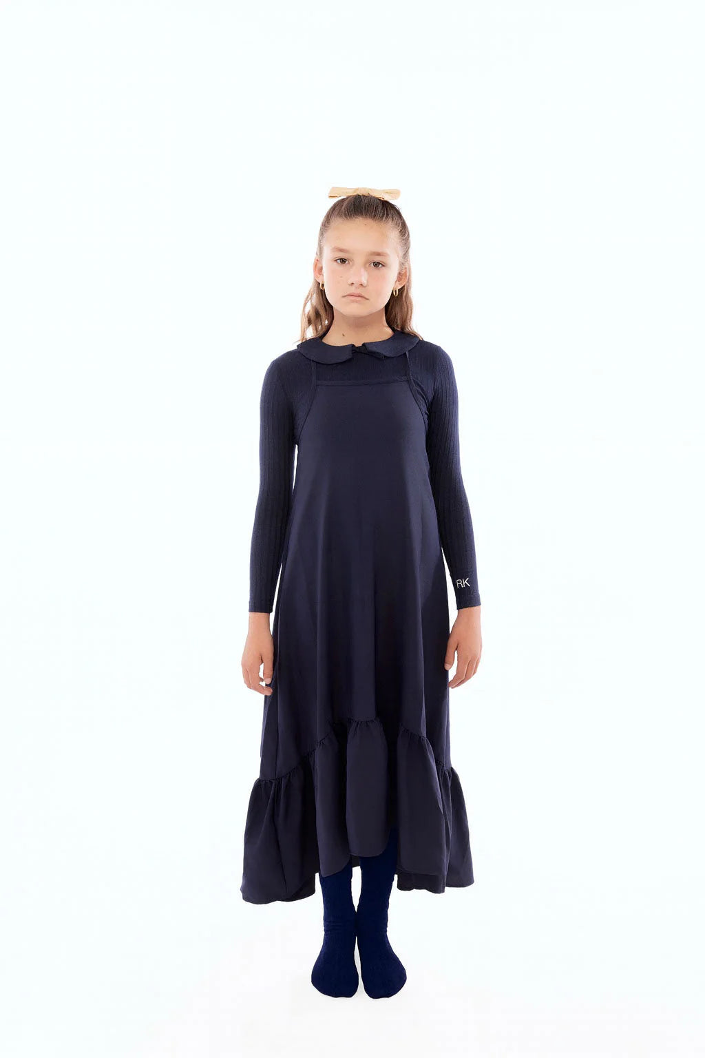 RETRO KID NAVY RIBBED COLLAR TSHIRT