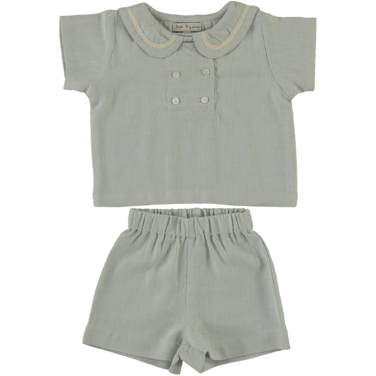BEBE ORGANIC POWDER BLUE COLLARED SET