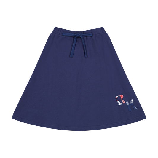RETRO KID NAVY PLAID LOGO SKIRT