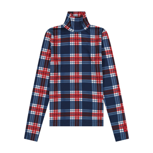 RETRO KID NAVY PLAID PRINT TURTLENECK