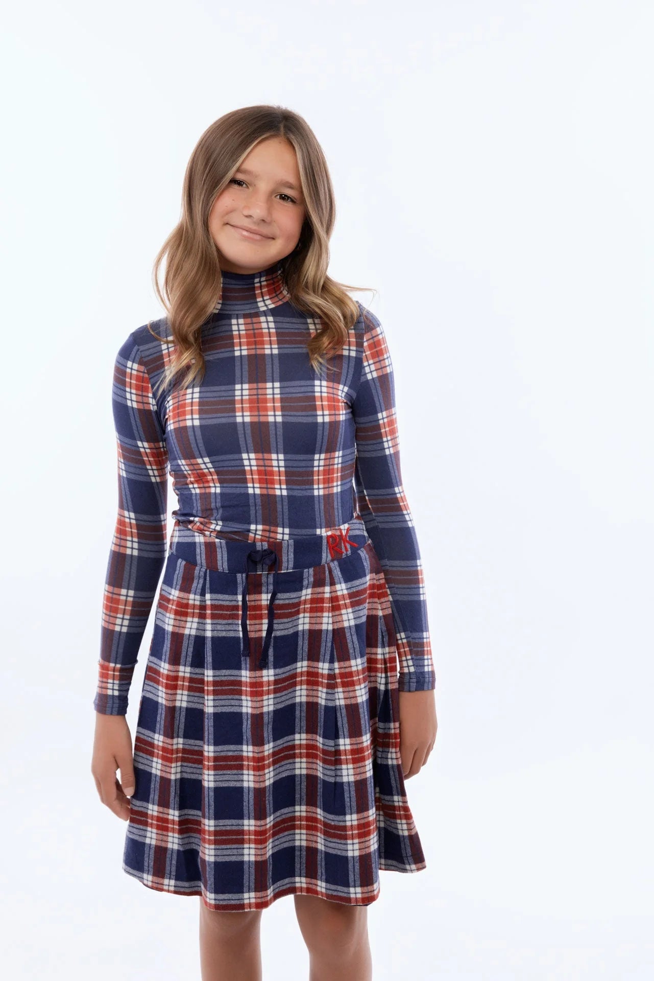RETRO KID NAVY PLAID PLEAT SKIRT