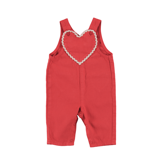 BEBE ORGANIC CORAL HEART STITCH OVERALLS