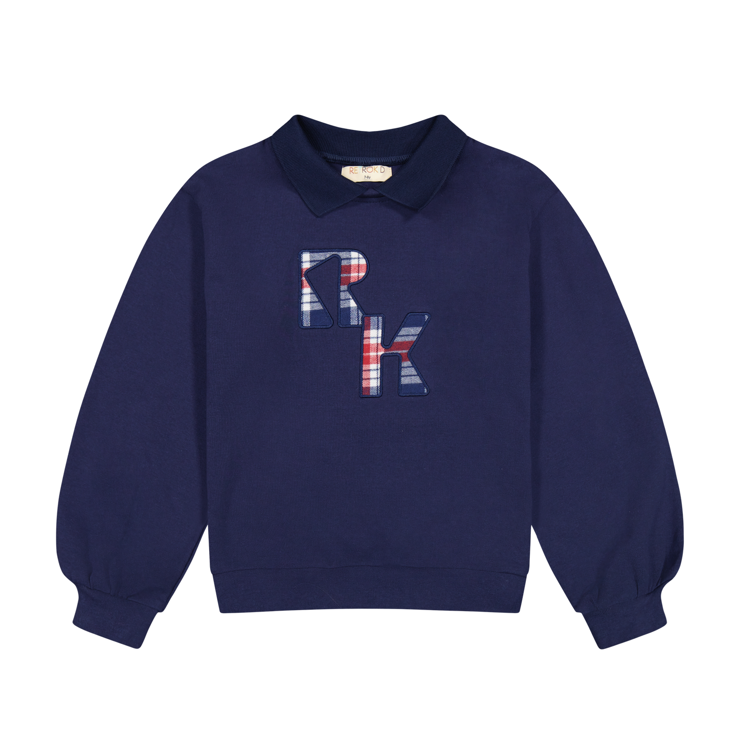 RETRO KID NAVY PLAID LOGO COLLAR SWEATSHIRT