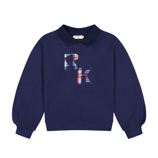 RETRO KID NAVY PLAID LOGO COLLAR SWEATSHIRT