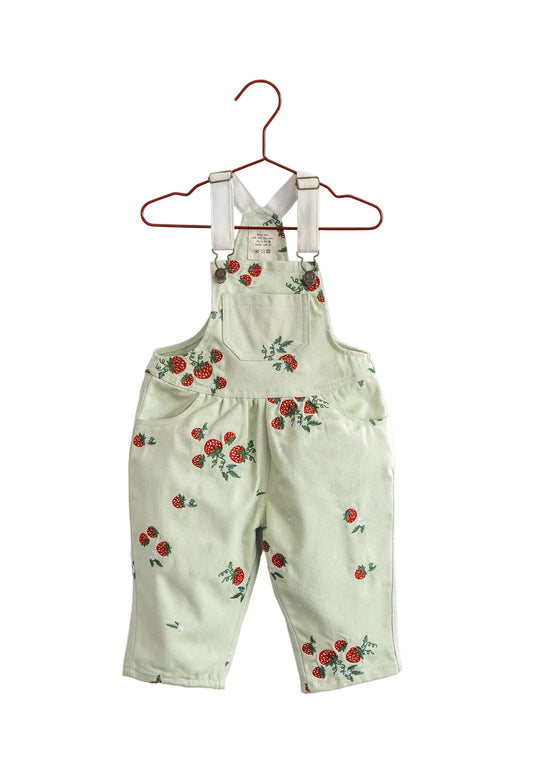 PLEASE MOM MINT GREEN STRAWBERRY PRINT OVERALLS