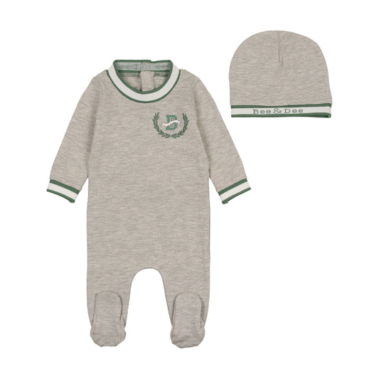 BEE & DEE HEATHER GREY VARSITY FOOTIE + BEANIE